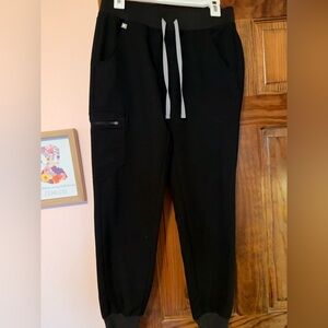 Figs Womens Black Joggers with Gray Drawstring
